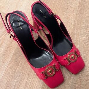 Versace Fuchsia Slingback Heels with Gold Medallion